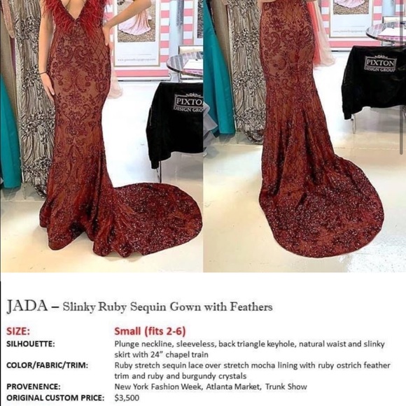 Custom formal gown red feather sequin Pixton Design Size 2-6 because of stretch - Picture 6 of 6